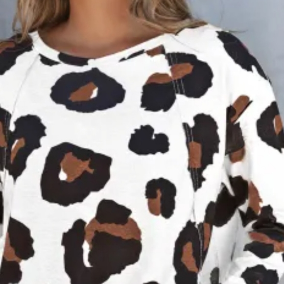 NEW! White Leopard Print Casual Loose Long Sleeve Top - Picture 5 of 14